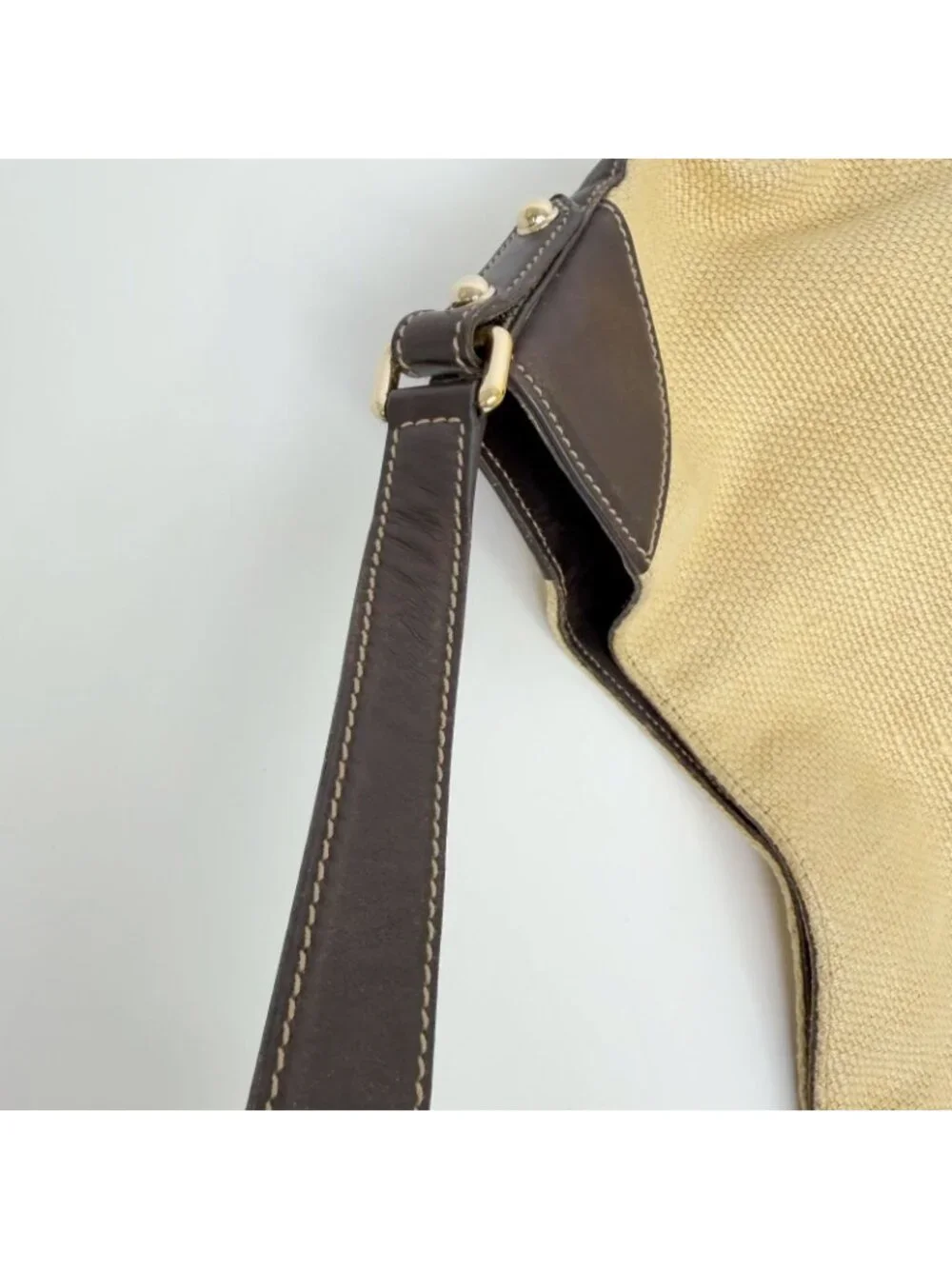 Gucci Horsebit Canvas Hobo Shoulder Bag Beige Brown Gold Vintage